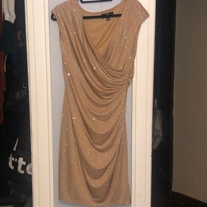 Ronni Nicole Gold shimmer Dress w/ ruche derail